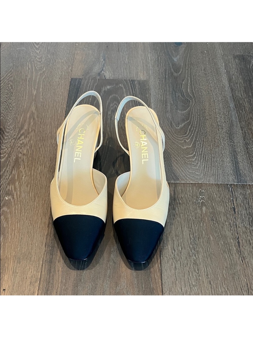 CHANEL Beige and Black Two-Tone Slingback Mules